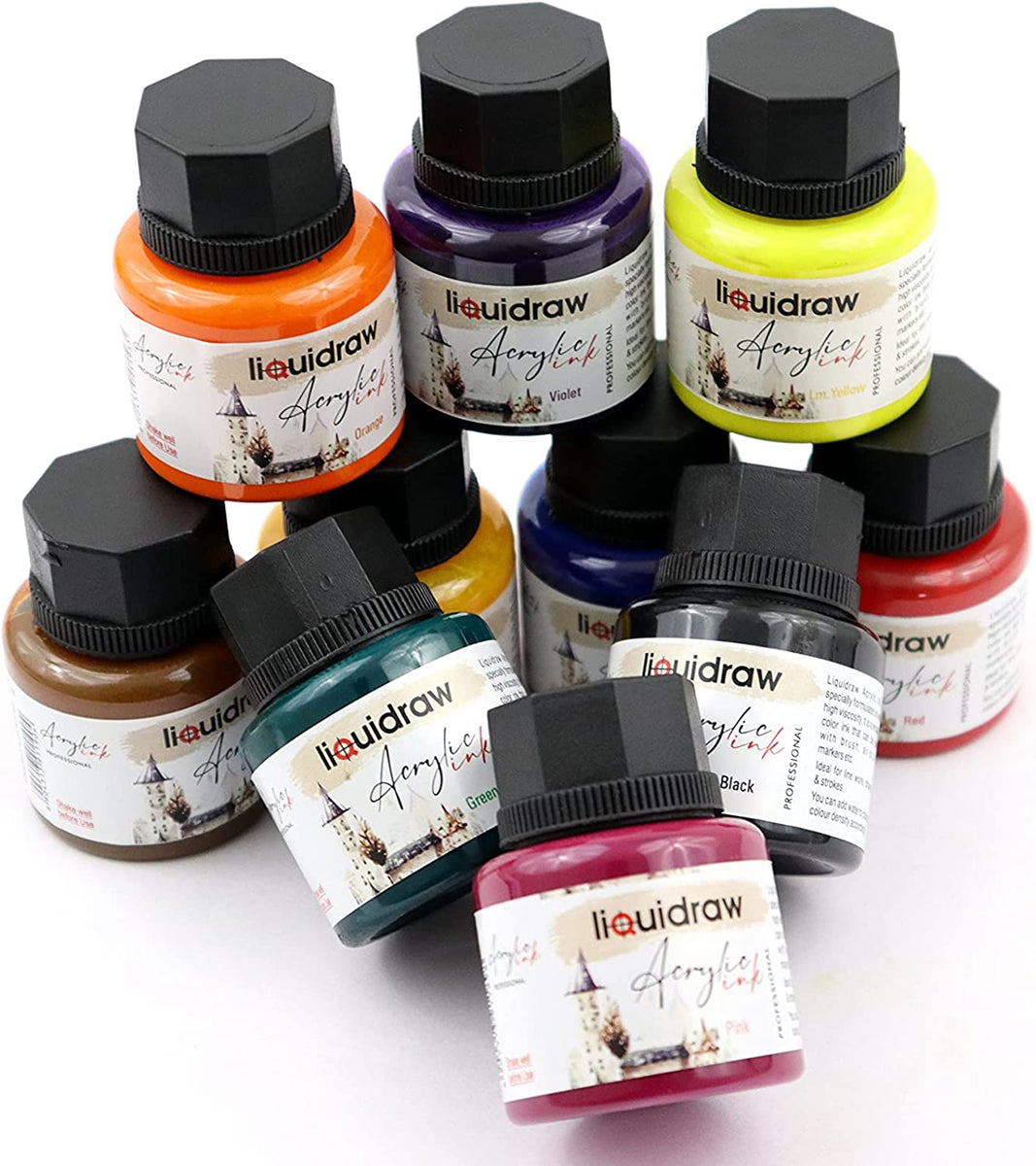 Liquidraw Acrylic Inks for Artists Set of 20 Waterproof Ink Set 35ml P