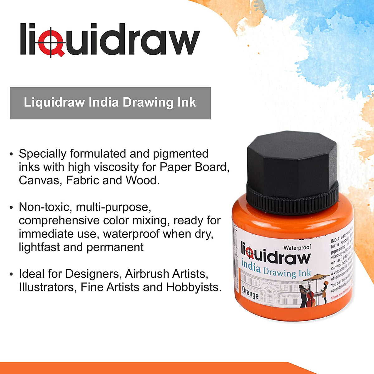 Liquidraw Coloured Drawing Ink India Ink, Waterproof 20 Assorted Colou
