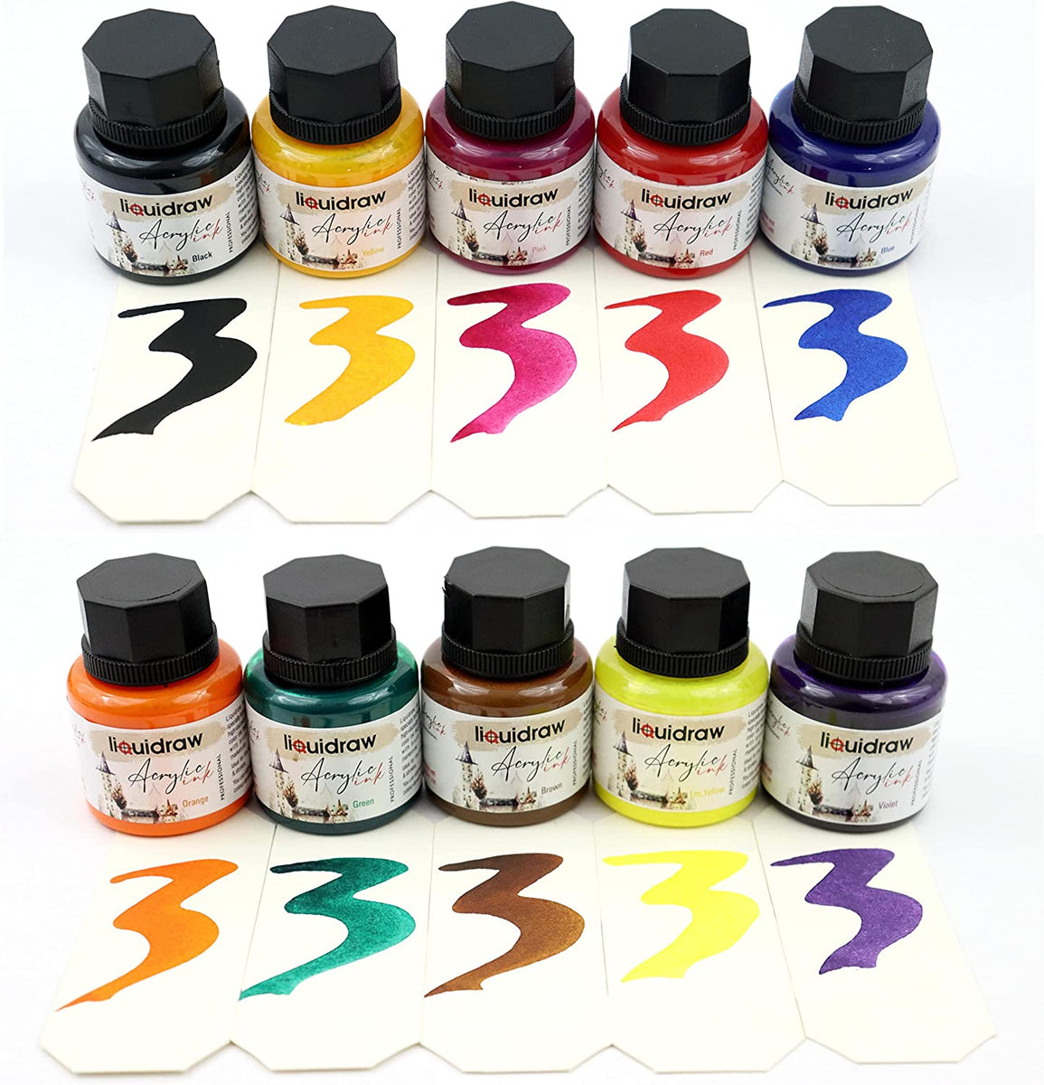 Liquidraw Calligraphy Ink Set Of 10 For Dip Pens Holder Writing 35ml Bottle