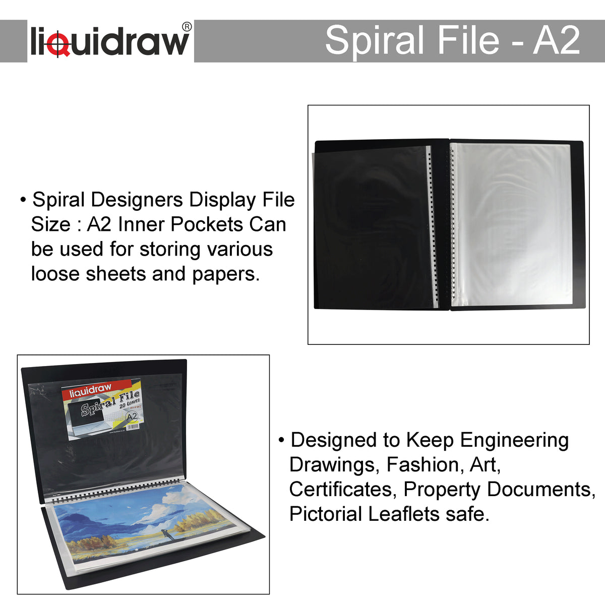 Liquidraw A2 Art Portfolio Case for Artists with 20 Sleeves Inserts St