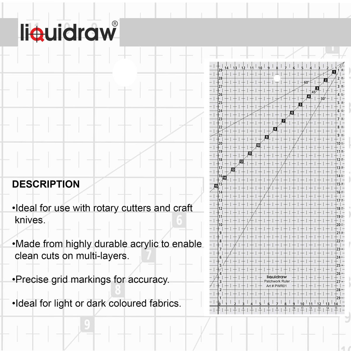 Liquidraw Patchwork Quilting Ruler 6" x 12"