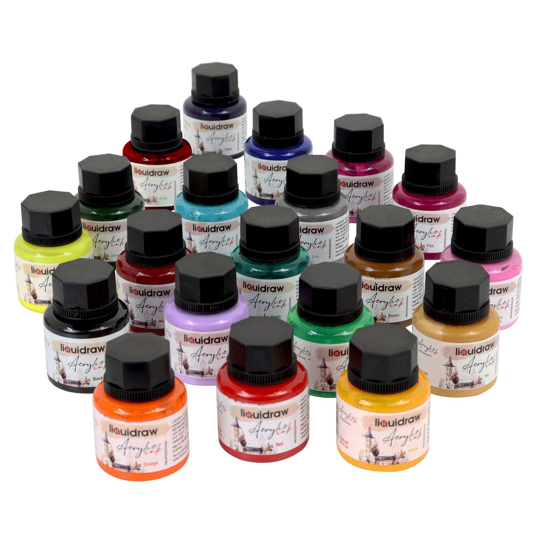 Liquidraw Coloured Drawing Ink Set India Ink, Waterproof, Set of 20  Assorted Colours, 35ml Indian Inks for Artists 
