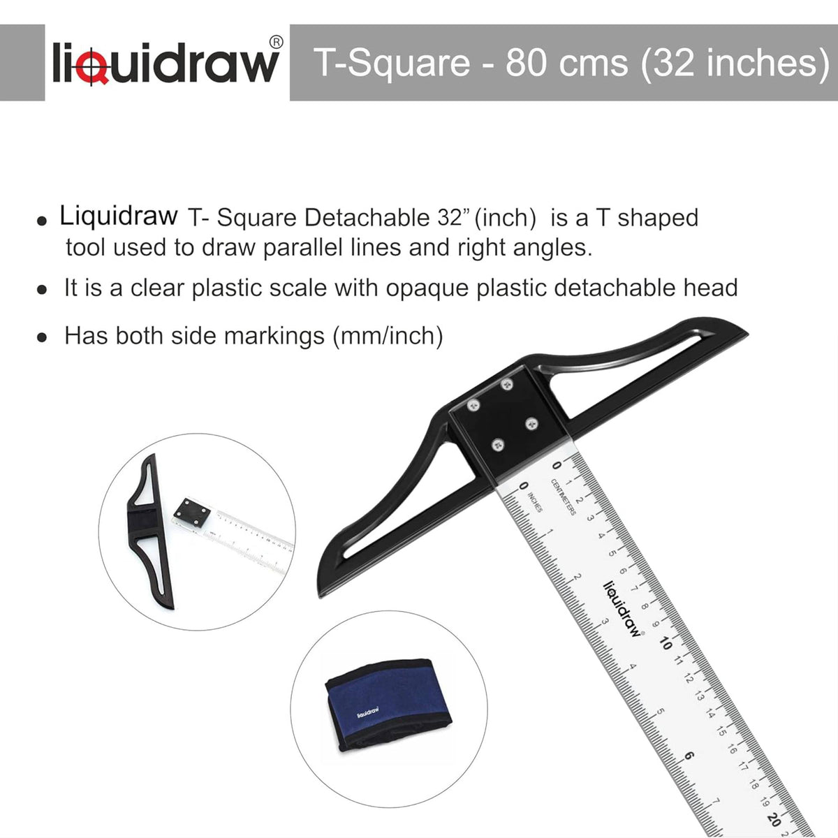 Liquidraw T Square Ruler 80cm 32 Inches Acrylic T-Square Shape Ruler F