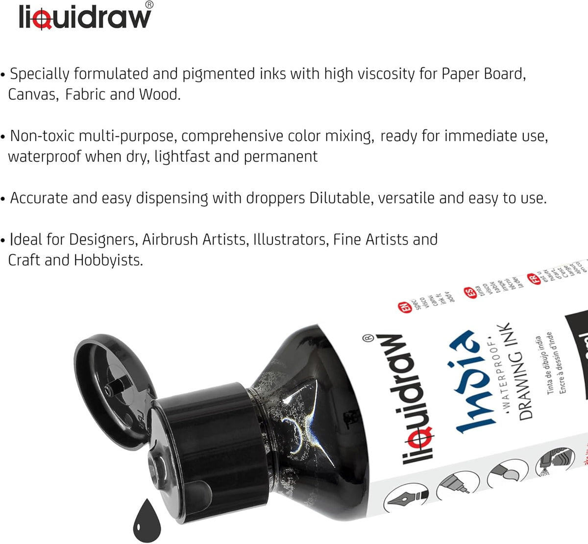 Liquidraw Black Drawing India Ink | Must-Have Artist Supply | Non-Toxi