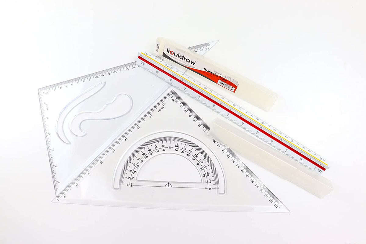 Liquidraw Set Square Triangular Scale Ruler 30cm Geometry Set of 3 Pro