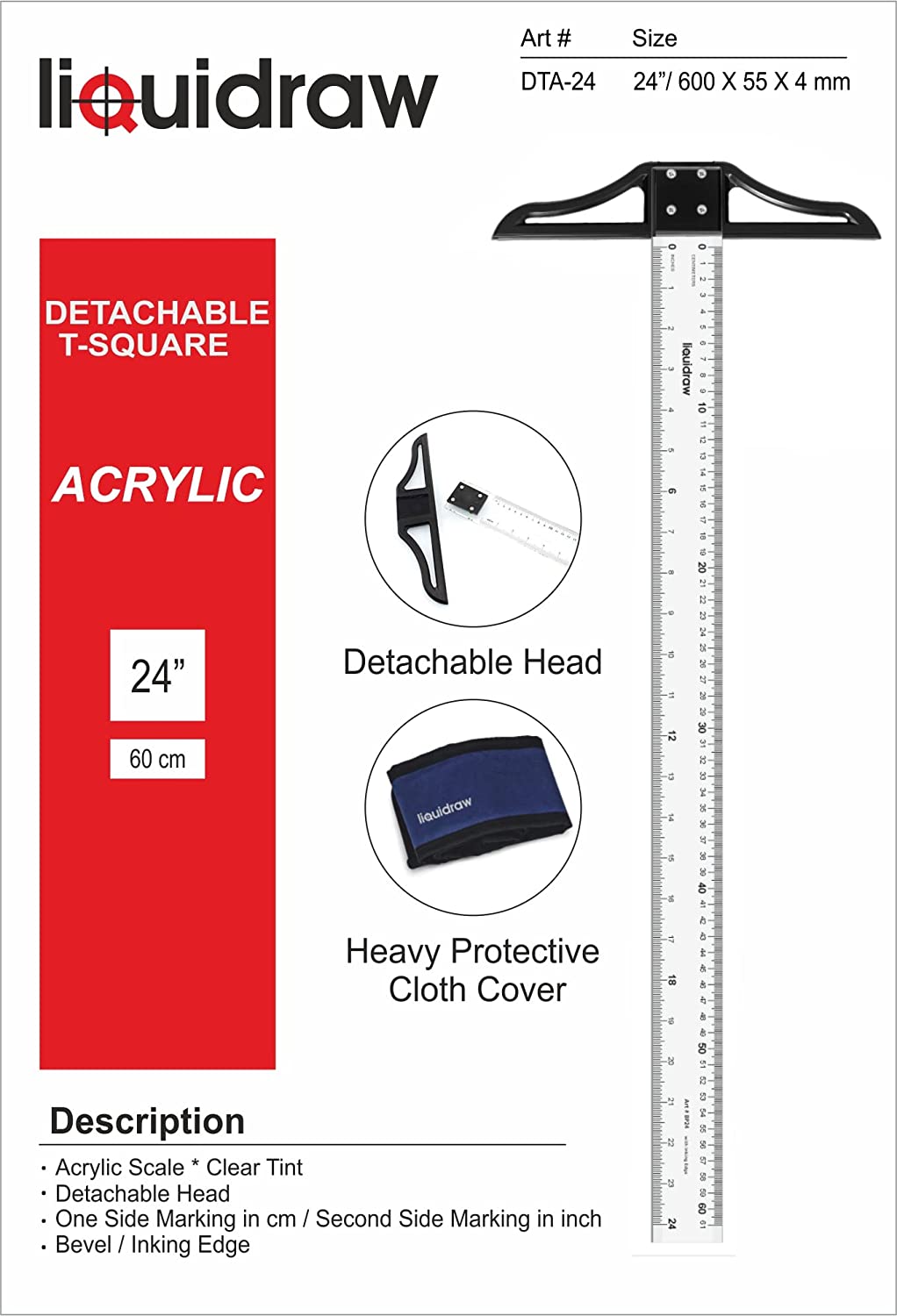 Liquidraw T Square Ruler 60cm 24 Inches Acrylic T-Square Shape Ruler F