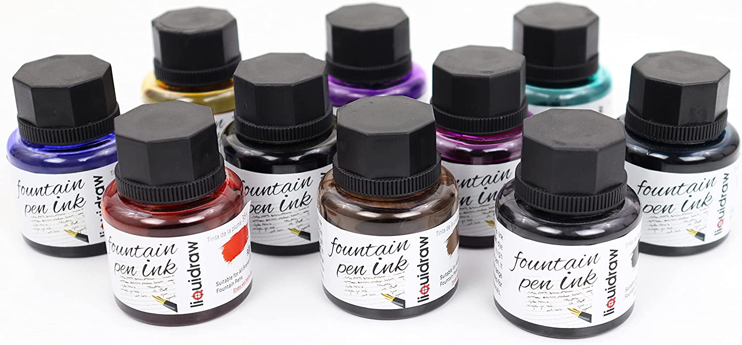 Liquidraw Fountain Pen Ink Bottles Set of 10 Assorted Colours 35ml Ink
