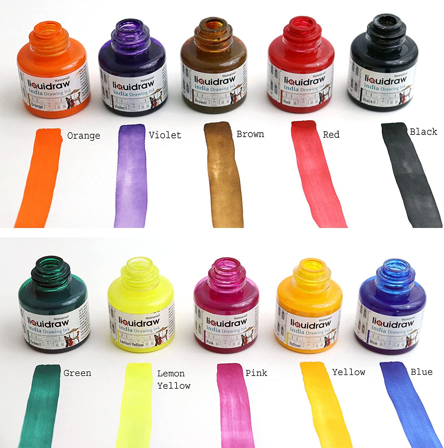 Liquidraw Coloured Drawing Ink Set India Ink, Waterproof, Set of 10 As
