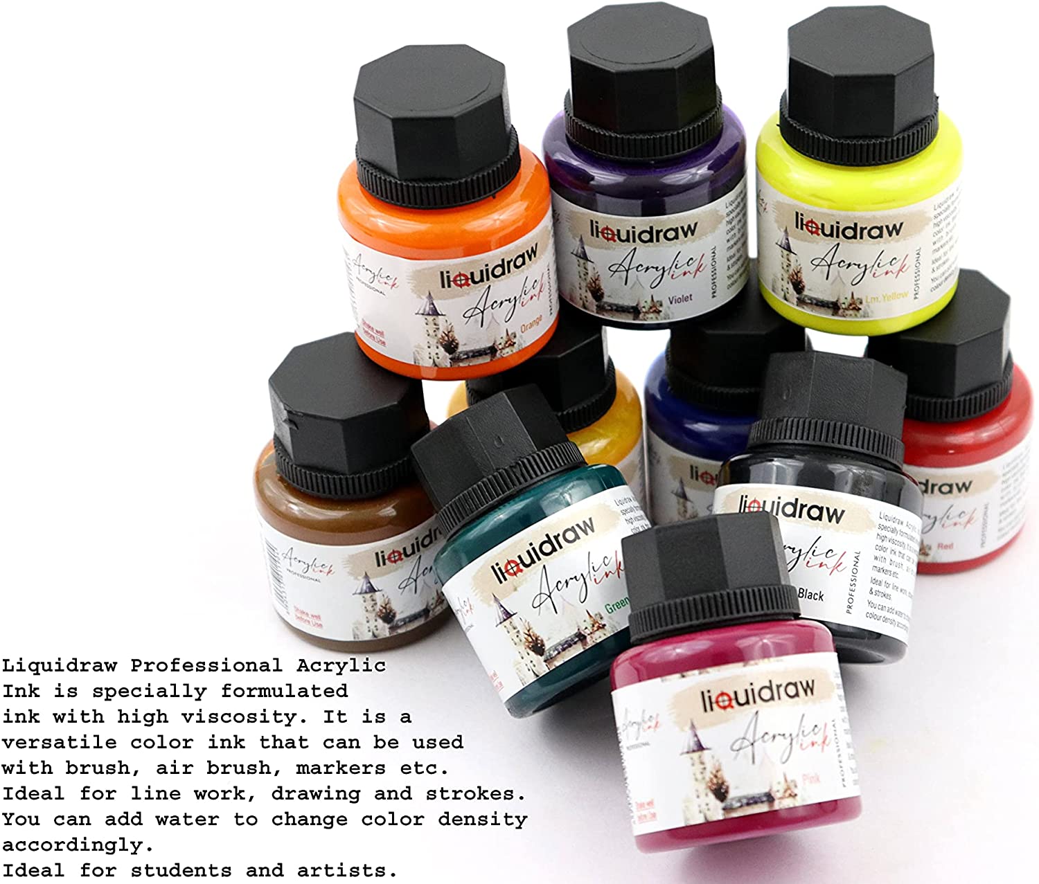 Liquidraw Acrylic Inks For Artists Set Of 10 Ink Set 35ml Professional