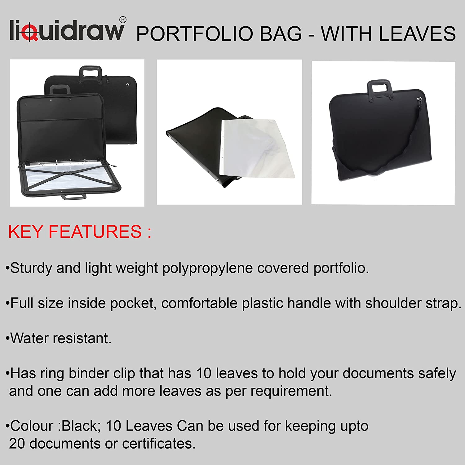 Liquidraw A3 Art Portfolio Case With 20 Sleeves Spiral File Portfolio  Folder for Artists,architects,drawing,documents and Professional Files 