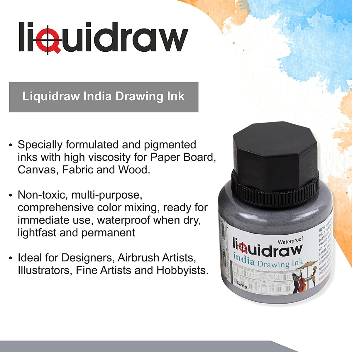 Liquidraw Coloured Drawing Ink India Ink, Waterproof 20 Assorted Colou