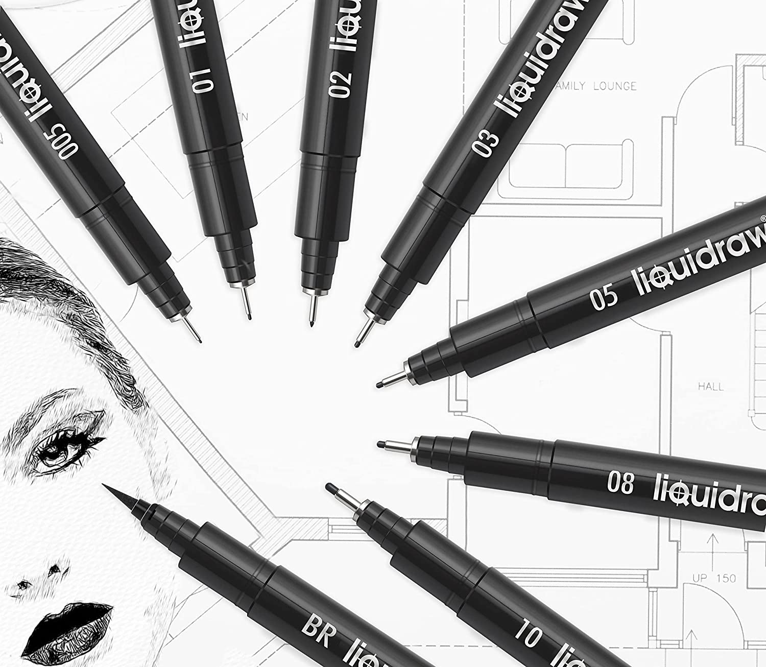 Liquidraw Drawing Pens Set Black Fineliner Pens Set Of 8 Waterproof Fi