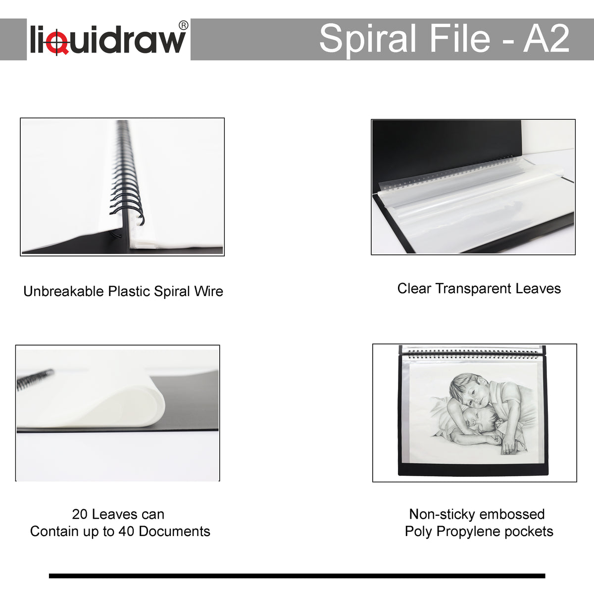 Liquidraw A2 Art Portfolio Case for Artists with 20 Sleeves Inserts St