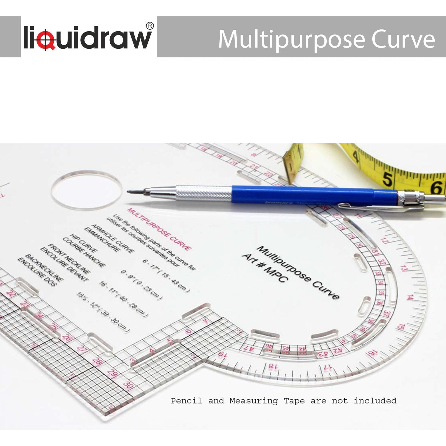 Liquidraw 4 in 1 Multipurpose Curve Ruler Includes Armhole Curve Ruler