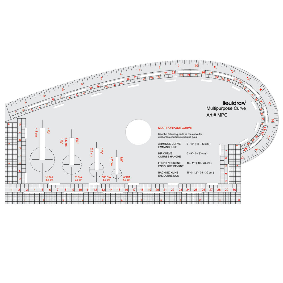 Liquidraw 4 in 1 Multipurpose Curve Ruler Includes Armhole Curve Ruler